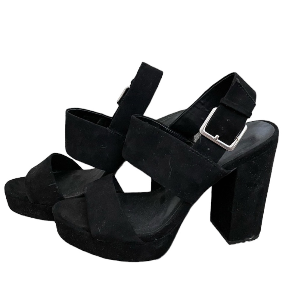 Urban Outfitters Black Suede Strappy 4 1/2” Platform Heels